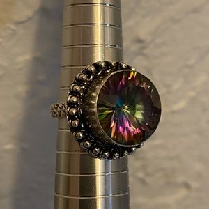 ** 𝒮𝒪ℒ𝒟 ** Kaleidoscope Topaz Crystal Stone LG Faceted silver ring 6.25, 6 1/2